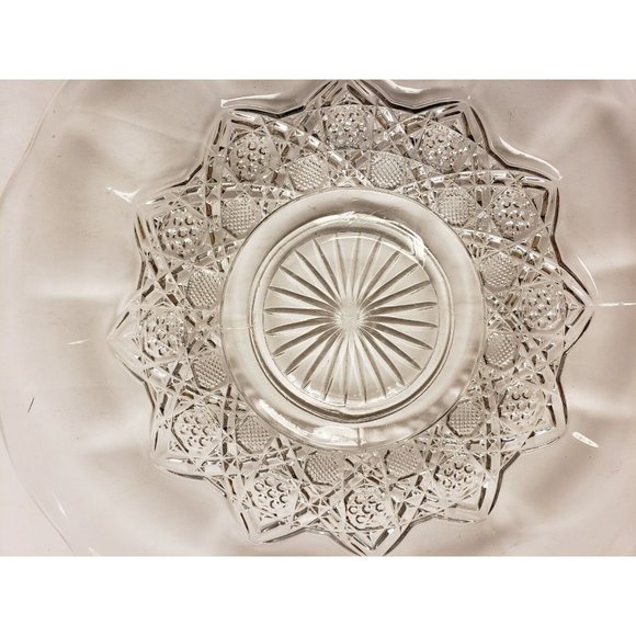Vintage, Cut Glass Serving Plate, Starburst bottom and ring at center, 11" (G38) - Picture 2 of 4